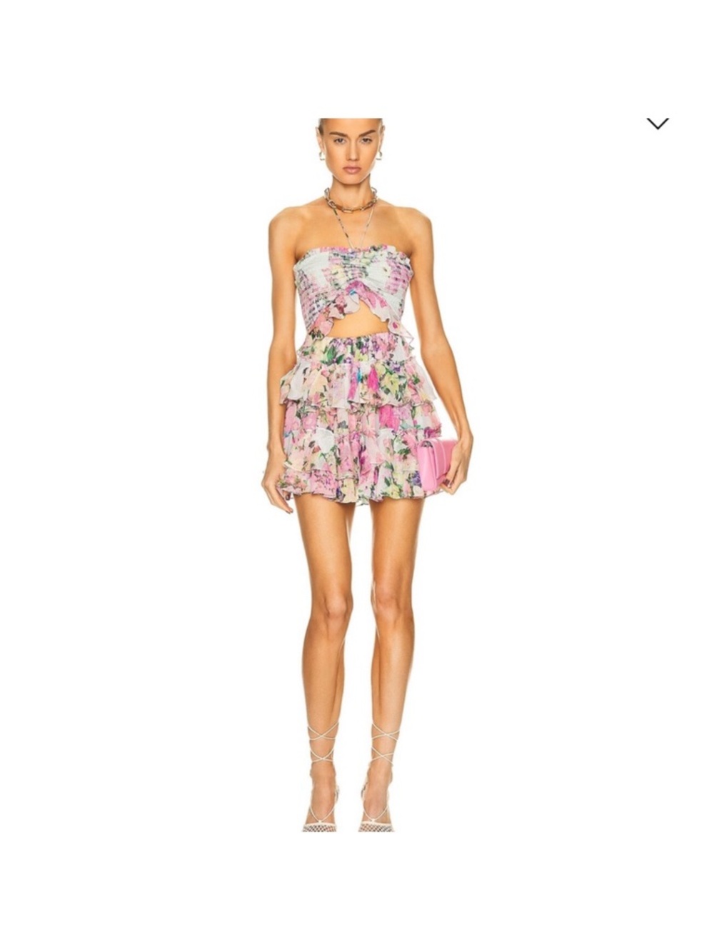 Rococo Sand Mist Mini Dress in Powder Blue & Pink Sz M